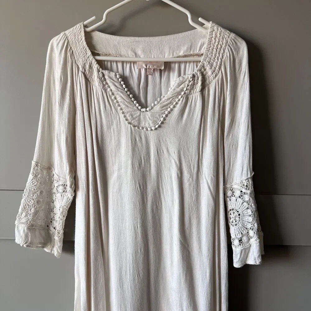 Skies Are Blue Anthropologie Crochet Mini Dress Women‎ Small Ivory Romantic Boho